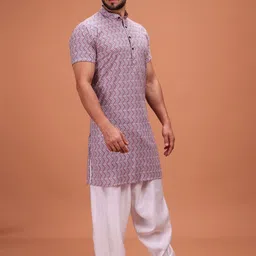 SHIWAM ETHNIX Men Chevron Printed Kurta with Salwar image 3