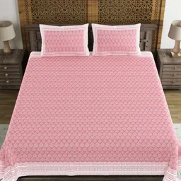 BLOCKS OF INDIA Pink & White Ethnic Motifs 210 TC King Bedsheet with 2 Pillow Covers-image-62