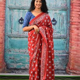 Craft Musium Floral Printed Pure Cotton Saree With Blouse-picture-12