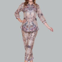 Pink Berry Floral Printed Shirt Collar Shirt With Trousers-picture-37