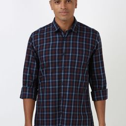Peter England Casuals Men Slim Fit Tartan Checks Opaque Checked Casual Shirt-picture-3