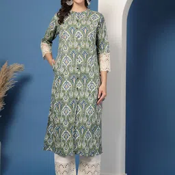 Pistaa Women Ethnic Motifs Printed Regular Pure Cotton Kurta with Palazzos-picture-11