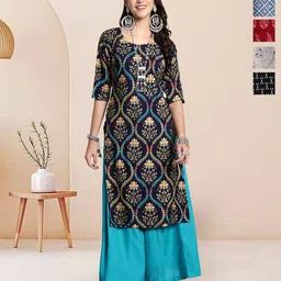 7Threads Women Ethnic Motifs Printed Mirror Work Crepe Kurta-image-33