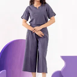 Zummer Round Neck Pure Cotton Top With Palazzos-picture-38