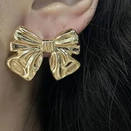 Estailo fashion Stainless Steel Gold-Plated Bow Shaped Studs-44