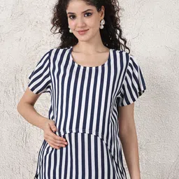 Secret Wish Women Striped Round Neck Maternity Top-image-18