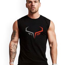 3Colors Printed Round Neck Gym VEST-CCUT-HORN-BLK_M-image-22