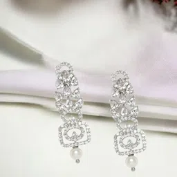 House of Pataudi American Diamond Studded Contemporary Drop Earrings-image-69