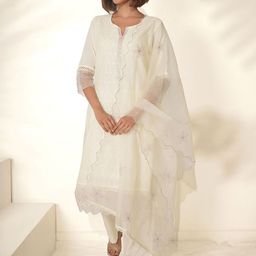 ROOTSOUL Women Embroidered Regular Pure Cotton Kurta with Trousers & Dupatta-picture-56