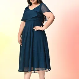 PrettyPlus by Desinoor.com Plus Size Flared Sleeve Georgette Fit and Flare Midi Dress image 5