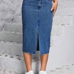 CHALODIA Denim High-Waist Straight Midi Skirt-picture-8
