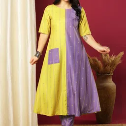 GoSriKi A Line Round Neck Kurta With Trousers-52