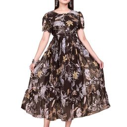 BAESD Floral Print Puff Sleeve A-Line Midi Dress-picture-47