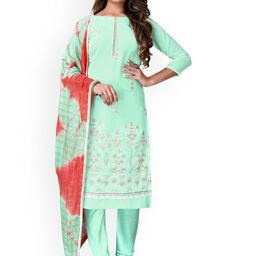 HERE&NOW Floral Embroidered Thread Work Silk Georgette Unstitched Dress Material-image-69