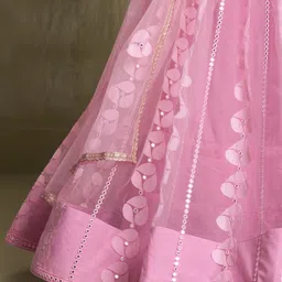 FABPIXEL Embroidered Sequinned Semi-Stitched Lehenga & Unstitched Blouse With Dupatta image 3