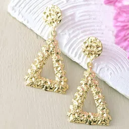 SUNBURST Gold-Plated Triangular Shaped Textured Drop Earrings-12