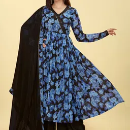 Chandbaali Women Floral Printed Angrakha Anarkali Kurta with Palazzos & With Dupatta-38