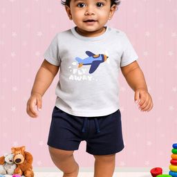 Nuego Boys Graphic Printed Pure Cotton T-Shirt With Shorts-50