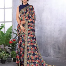 Lookmark Floral Printed Woven Design Zari Pure Georgette Saree-53