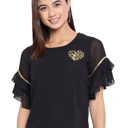 OTIRA Women Solid Embellished Bell Sleeve Georgette Top-image-62