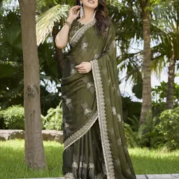 Nirmohi Fashion Floral Embroidered Silk Blend Saree-image-35