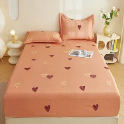 JC HOME Pink & Yellow Printed Pure Cotton 240 TC Queen Bedsheet Set 2 m x 1.5 m-image-5