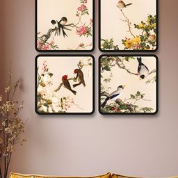 Livin'luxe Beige & Yellow Set of 4 Piece MDF Birds and Animals Wall Paintings-picture-4