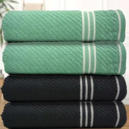 Myntra Elegant Homes Green And Black 4 Pieces Cotton 400 GSM Bath Towels-image-29