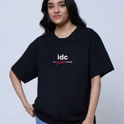 LoveDky Typography Printed Drop-Shoulder Sleeves Cotton Oversized T-shirt-picture-18