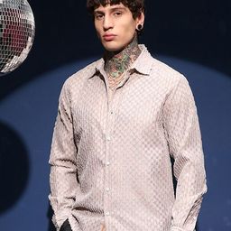 Campus Sutra Men Comfort Fit Textured Spread Collar Casual Shirt-image-91