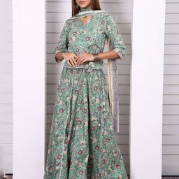 AURELIA Floral Printed Pure Cotton Ready to Wear Lehenga & Blouse With Dupatta-33
