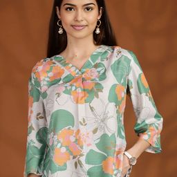Anouk Women V-Neck Floral Printed Pleated Top-picture-0