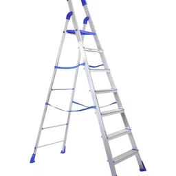 Parasnath White & Blue Heavy-Duty Anti-Skid Foldable Portable 7-Step Ladder-13