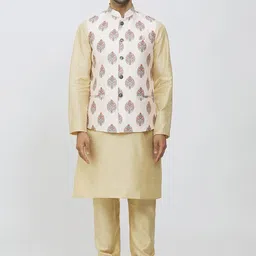 Arihant Rai Sinha Pure Silk Floral Printed Mandarin Collar Nehru Jacket-image-29