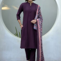Ishin Women Solid Kurta with Trousers & Dupatta-image-103