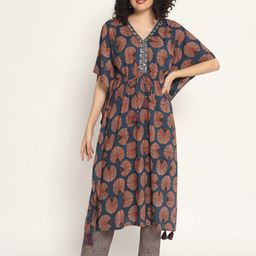 ZARI Geometric Printed Regular Mirror Work Pure Cotton Kurta With Trousers-0