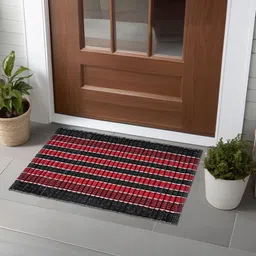 Kuber Industries Red & Black 6 Pieces Textured Cotton Anti-Slip Doormats-15