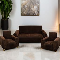 DECOR VATIKA Brown 3 Pieces Velvet Sofa Cover With Arms-picture-52