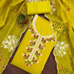 SAINOOR Floral Embroidered Semi-Stitched Dress Material-picture-14
