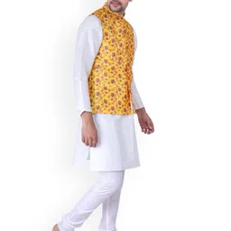 Sadree Mandarin Collar Dupion Silk Kurta And Churidar With Nehru Jacket Set image 3