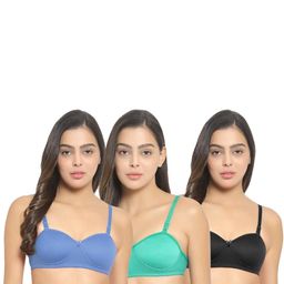 Women Cotton L-Blue,Green,Black Padded Non-Wired Lingerie Bra Sport wear Gym Crop Tank Top-27