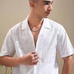 HIGHLANDER Men Cuban Collar Textured Cotton Relaxed Fit Casual Shirt-picture-22