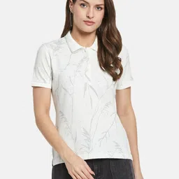 METTLE Women Cotton Floral Printed Polo Collar Regular Fit T-shirt-image-18