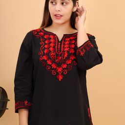 FEMBLISS Floral Embroidered Notch Neck Kurtas-image-95
