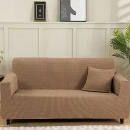 Lukzer Beige Printed Jacquard 1 Piece Sofa Cover With Arms-image-81
