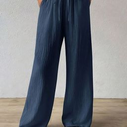 Visit Wear Women Solid Self Design Loose Fit High-Rise Flat-Front Wide Leg Trousers-image-72