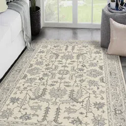 saraswatii global Romania Cream-Coloured & Grey Printed Tufted Woollen Carpet-65