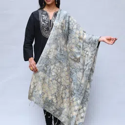 Exotic India Geometric Batik Dyed Cotton Silk Dupatta-picture-15
