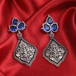 Sangria Artificial Stone Studded Contemporary Drop Earrings-1