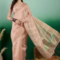 KALINI Striped Sequinned Organza Kanjeevaram Saree-image-51